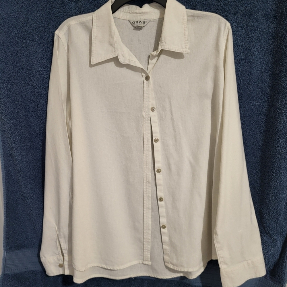 Orvis Linen Off-White Button Down Shirt Size Large